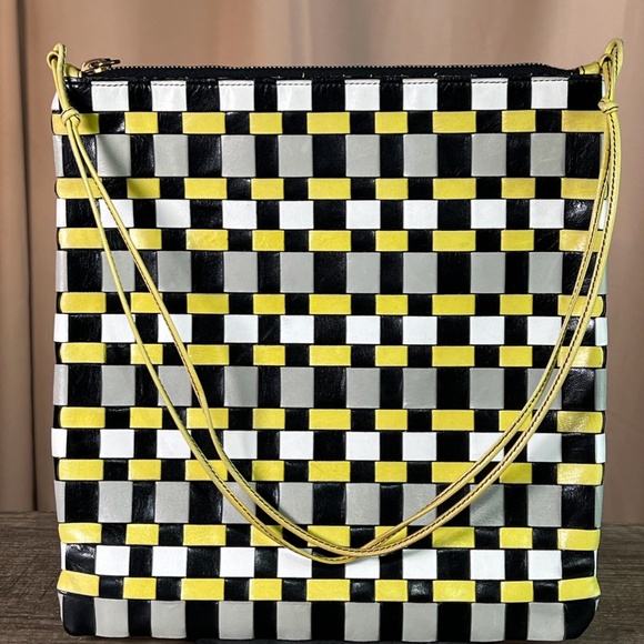 Vintage Miu Miu Woven Leather Yellow, Grey, Black, White Top Handle Zip Tote - Picture 17 of 17
